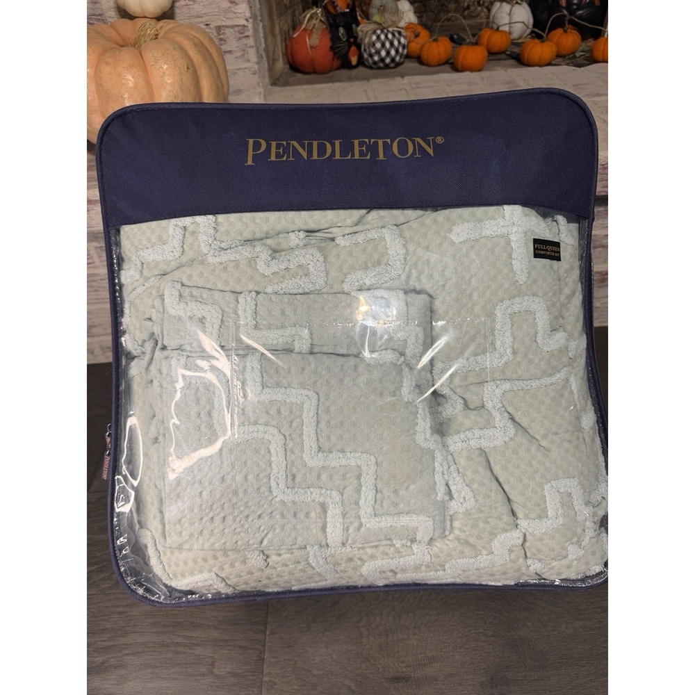 Pendleton Comforter Set Full Queen Kiva Steps 90x92 Sky Gray Bedding NEW $349